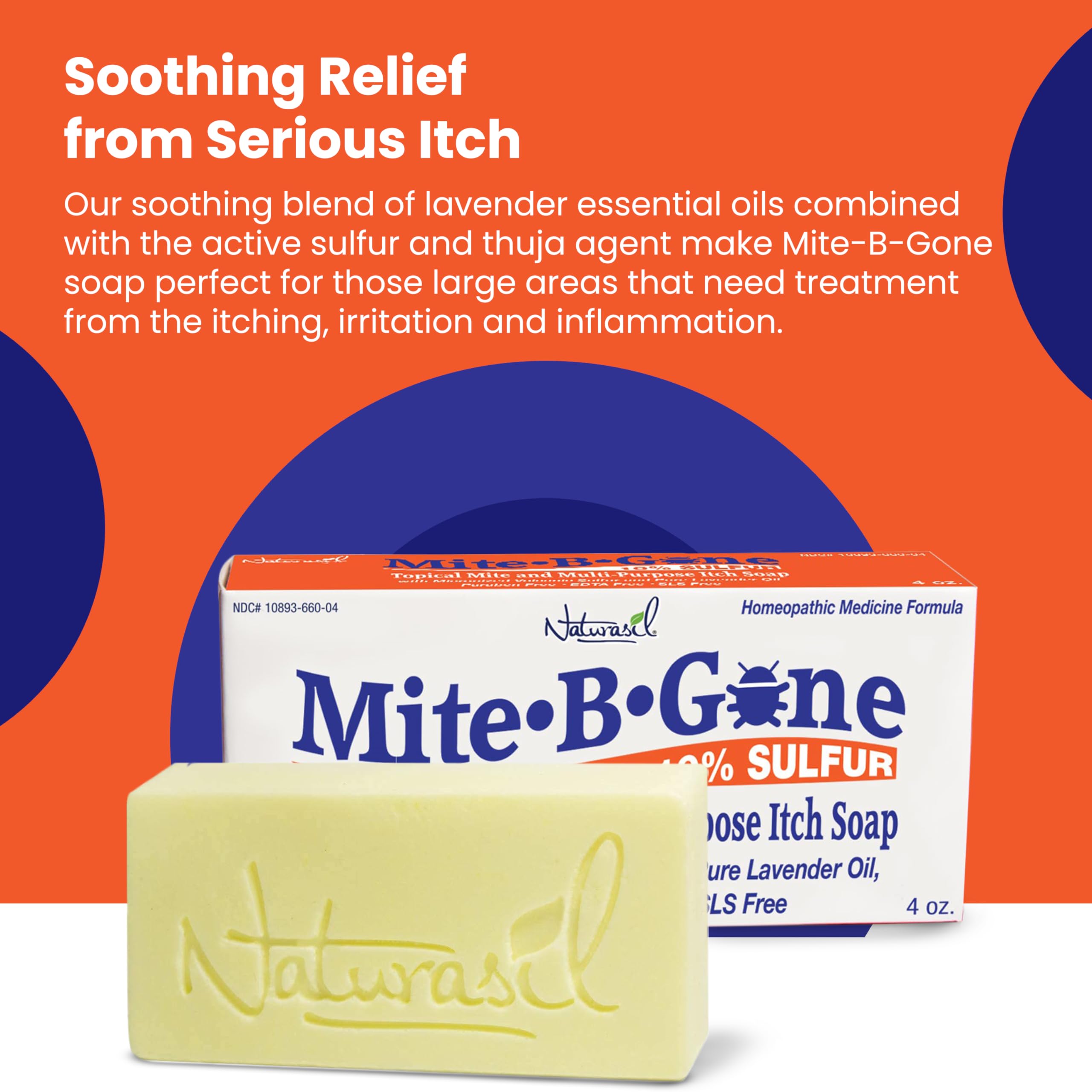 Natural, Calming Itch Relief Pack by Mite-B-Gone - 10% Sulfur Lotion (4oz) + 2 Soaps | Treats Bites, Acne, Itching, Rosacea & Irritation | Safe for Kids & Adults | Fast & Effective for All Skin Types