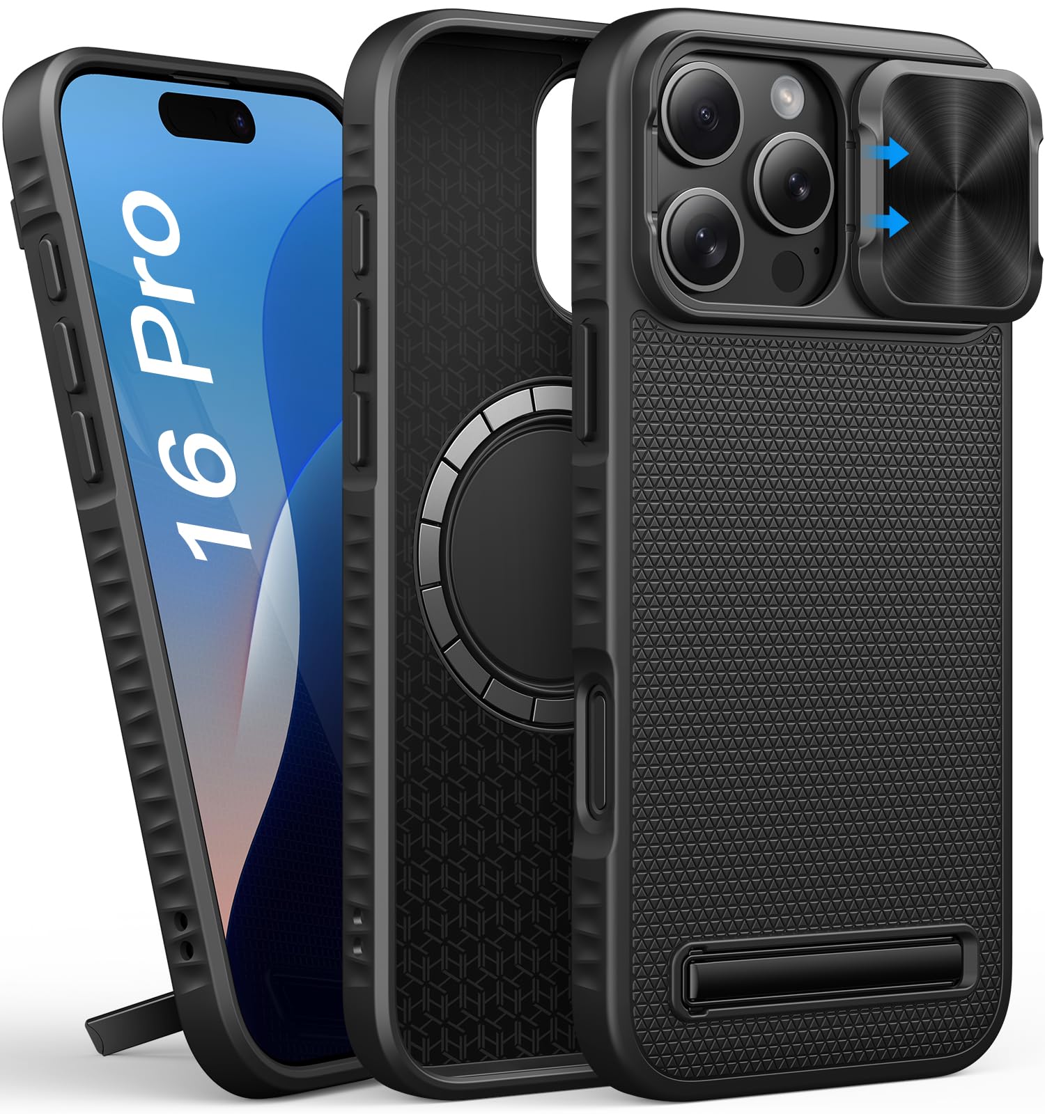 Photo 1 of BXYJY for iPhone 16 Pro Case Built-in Slide Camera Cover, Military-Grade Protection, Slim Compatible with MagSafe, Magnetic with Stand, Men Women Protective Phone Case for iPhone 16 Pro, Black