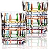 WATSAVPUP Whiskey Glasses Set of 2 Colorful Stained 10oz Each Old Fashioned Drinking Glasses Perfect for Weddings Home Bar or Gifting
