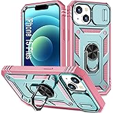 DAWEIXEAU Case Compatible with iPhone 15 Plus, Shockproof Impact Resistant with Slide Lens Protective Cover Case for iPhone 15 Plus 6.7 inch (Pink Green)