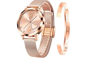 OLEVS Rose Gold Watch for Women Mesh Strap Fashion Dress Hearts Japanese Quartz Waterproof Luminous Ladies Watches Bracelet Sets