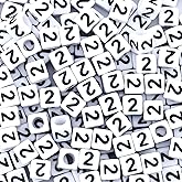 Sunrica 200Pcs Square Number 2 Beads 6X6mm Single Acrylic Number Beads for Friendship Bracelets Making