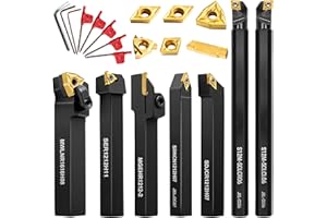 IWONGO Metal Lathe Cutting Tools - 7PCS 1/2" Indexable Lathe Turning Tool with 7pcs Indexable Carbide Inserts for Turning Grooving Boring Threading Cutting