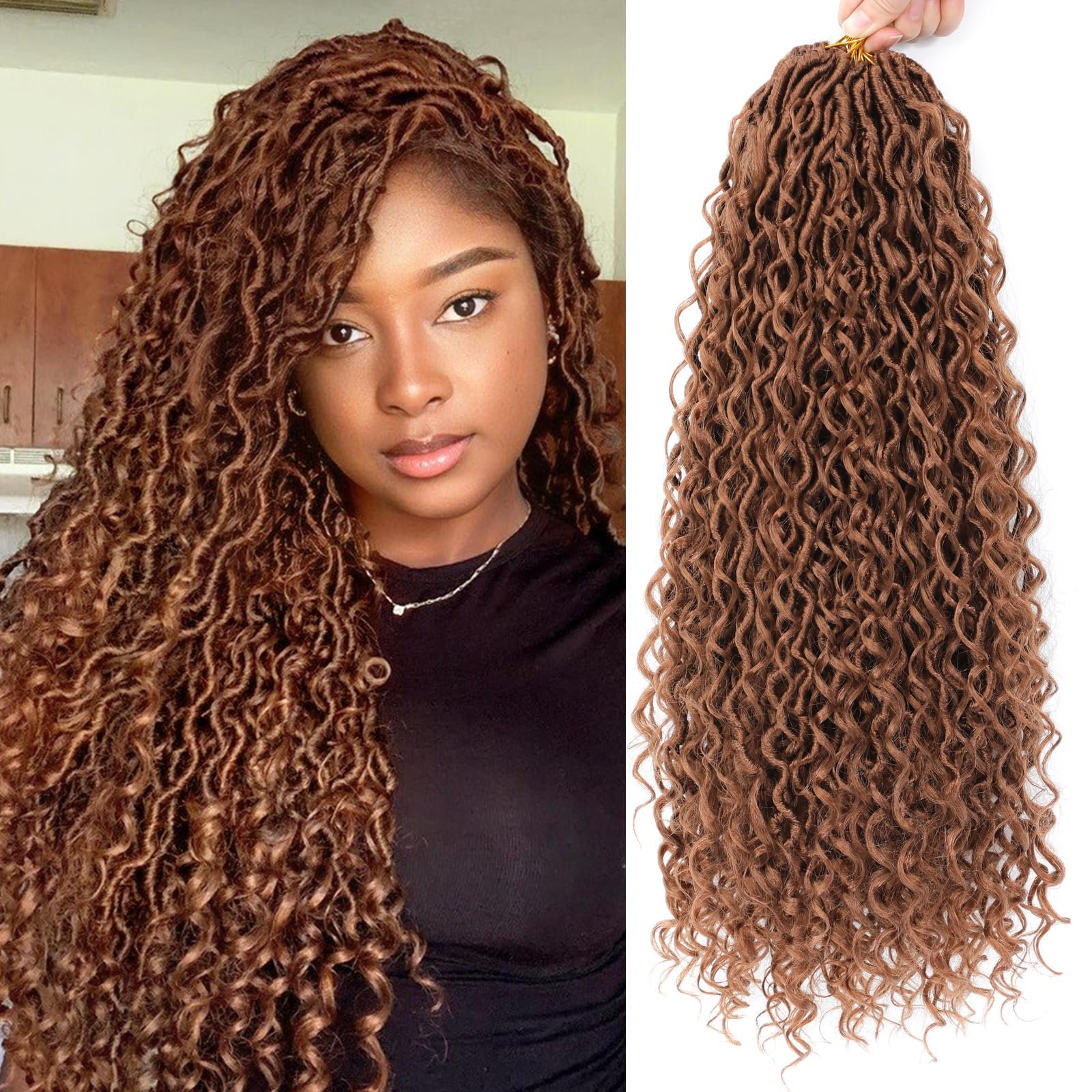 Photo 1 of 8 Packs Goddess Faux Locs Crochet Hair for Black Women, Long Goddess Locs Crochet Hair, Boho Style, River Locs with Curly Ends (22Inch, 30#, 8Packs)