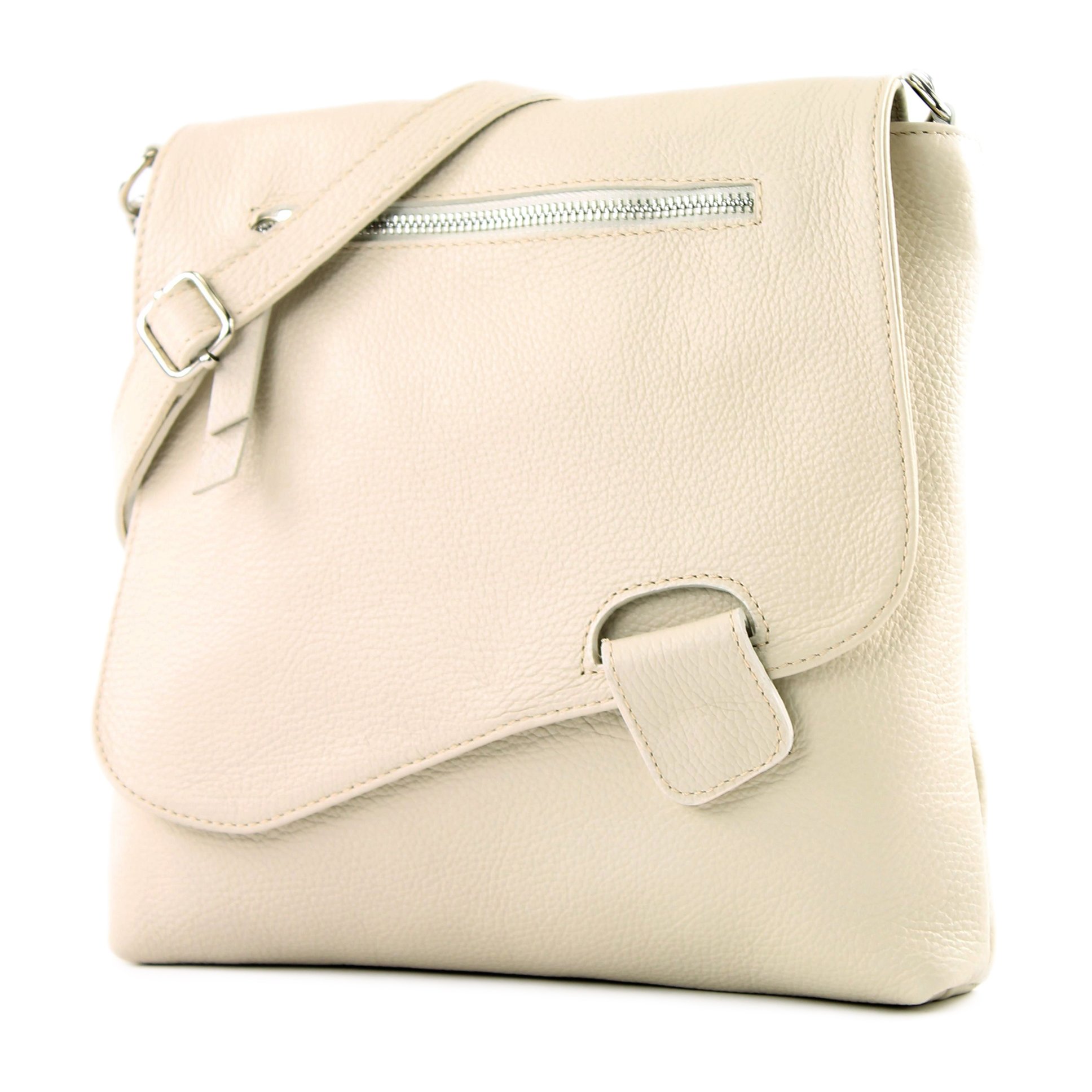 modamoda de - T146 - ital messenger bag shoulder bag made of leather, color: cream2021