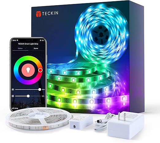 smart led strip lights works with alexa waterproof teckin 16 4ft color changing light strip with remote and app control 16 million colors 5050 wifi