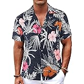 BOJIN Men's Hawaiian Shirts Short Sleeve Button Down Casual Shirts Summer Printed Tropical Floral Aloha Beach Shirts