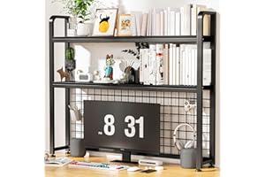 HUATOL Desktop Bookshelf for Computer Desk, 2-Tier Multipurpose Wood Countertop Bookshelf, Wooden Desktop Bookcase, Multipurpose Freestanding Storage Rack Display Shelf for Office, Home Decor, Black