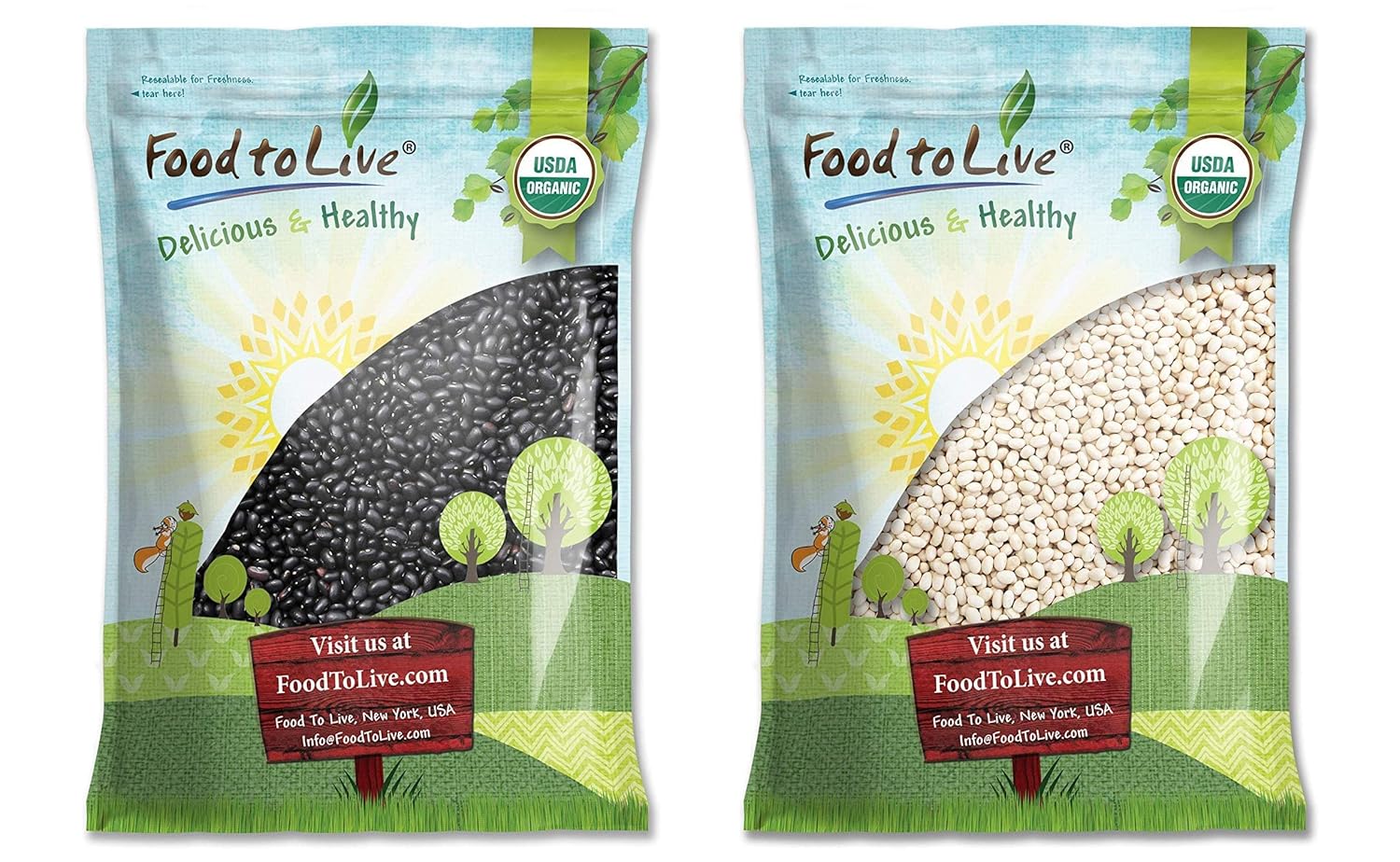 Organic Black & White Beans Bundle - Organic Black Turtle Beans, 10 Pounds and Organic Navy Beans, 10 Pounds - Non-GMO, Kosher, Raw, Vegan
