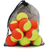 Magicorange Tennis Balls, 12 Pack Low Compression Stage Tennis Ball | for Beginners Youth Kids Training Practicing with Mesh Bag for Easy Transport