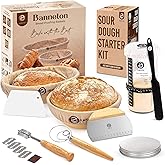 ABIOTO Sourdough Bread Baking Supplies and Starter Kit - Ultimate Bread Making and Sourdough Starter Kit with Proofing Baskets, 24oz Sourdough Jar, Bread Lame, Scrapers and Danish Whisk