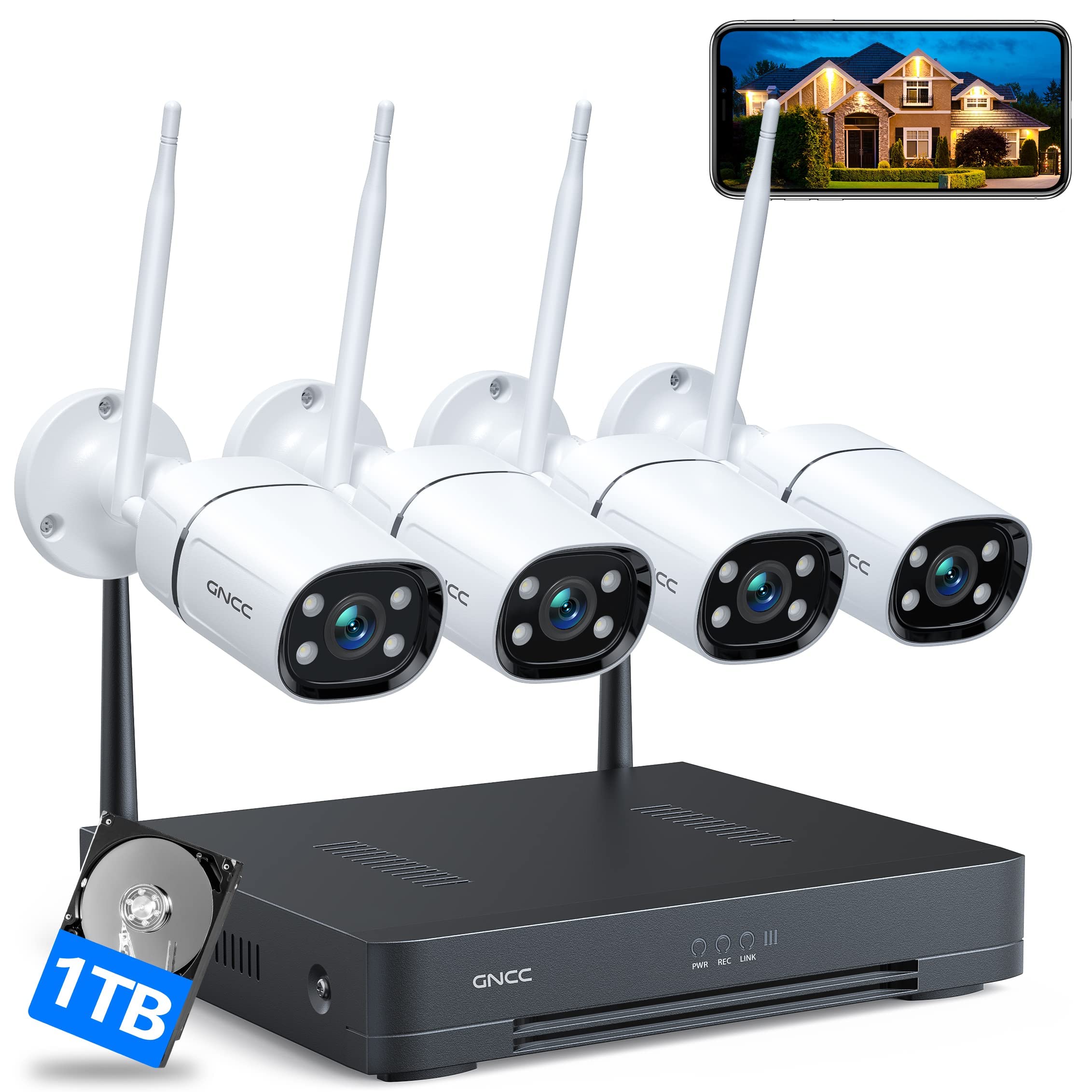 GNCC Security Camera System with 1TB HDD, 8CH WiFi