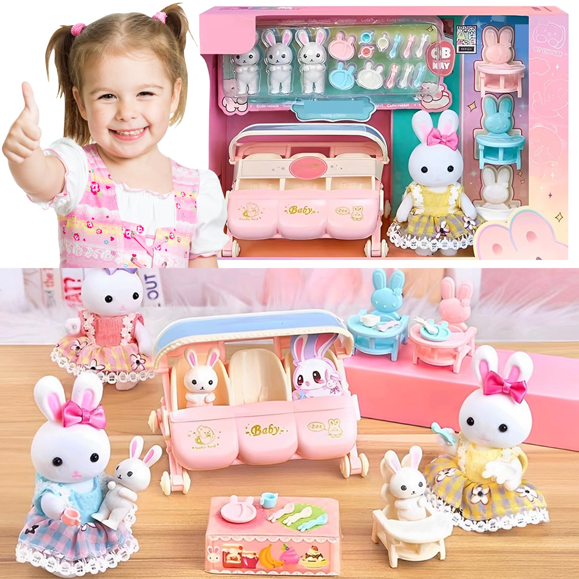 SQAQS Fantasy Home Doll House - Little Rabbit Castle, Family Toys, Toy House, Small Furniture Accessories, Free Matching and Combination (Baby Stroller)