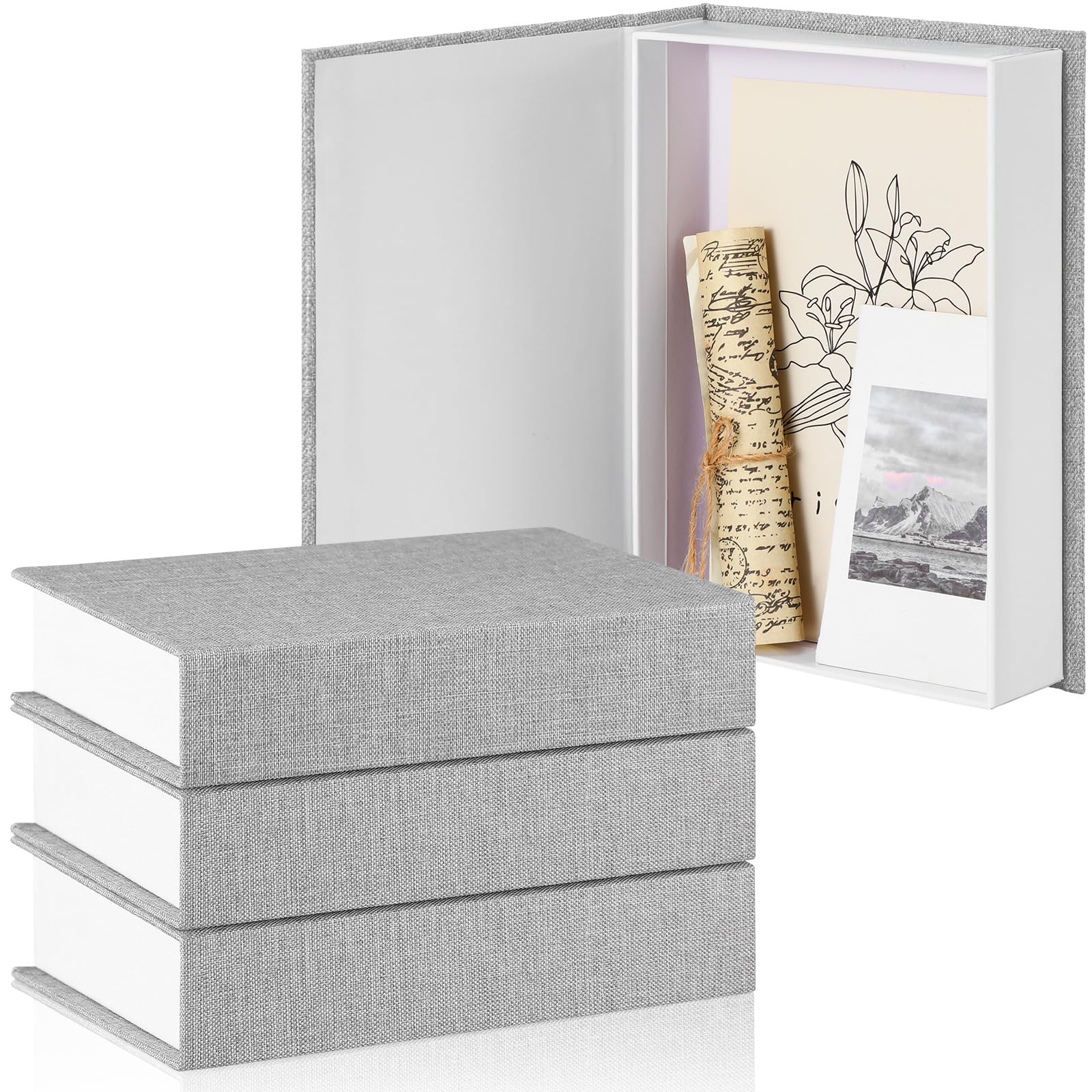 Photo 1 of Geyoga 6 Pcs Faux Decorative Books Set for Home Decor Linen Fake Book Storage Box for Coffee Table Bookshelf Mantle Modern Home Decoration Photo Storage DIY Crafts, 8.6 x 6.1 x 1.8 Inch(Gray)