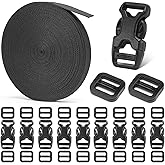 BEYOURD Buckle and Strap Set 3/8", 10 Yards Webbing Strap, 10-Pack Dual Adjustable Side Release Plastic Buckles, 20 Tri-Glide Slider Clips, Black (3/8 Inch Combo Set)