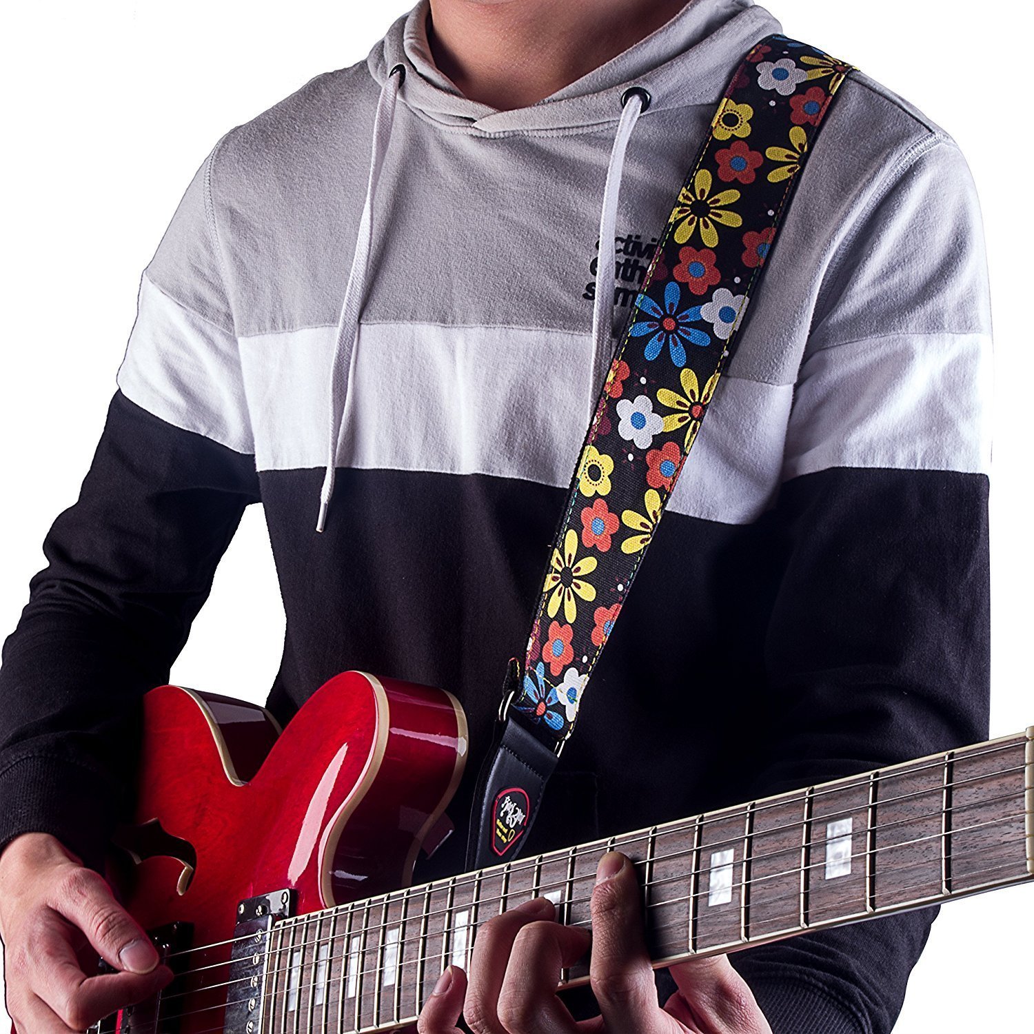 Mugig Guitar Strap, Adjustable Soft Cotton With Lovely Flower Pattern Strap for Guitar, Bass