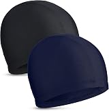 Geyoga 2 Pieces Fabric Swimming Cap Comfortable Elastic Lightweight Bathing Cap