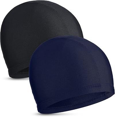 Geyoga 2 Pieces Fabric Swimming Cap Comfortable Elastic Lightweight Bathing Cap