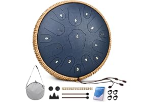 Steel Tongue Drum-QingShi 15 Notes 14 Inch Steel Drum Instrument for Adults, Steel Handpan Drums with Handpan Drum Mallet, Music Book and Carry Bag, C Major (Navy Blue)