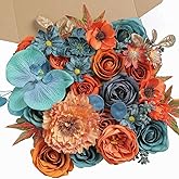 GAATEEK Fall Orange Artificial Flowers Roses Fake Flowers with Stems Blue Orange Artificial Flowers for DIY Bridal Bouquets Faux Flowers Centerpieces for Table Home Decor