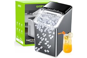 Oraimo Nugget Ice Maker 512A, Ice Makers Countertop, 37 lbs/Day Tooth-Friendly Chewable Ice, Self-Cleaning with Drain Pipe, Sonic Pebble Ice Maker Machine for Party, RV, Home and Kitchen (Silver)