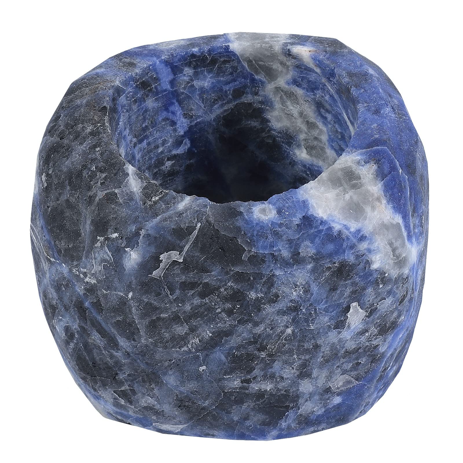 KYEYGWO Sodalite Natural Crystal Candle Holder Ornament, Healing Crystal Stone Candle Holder Elegant Look Tea Light Holder Candle Sets for Decoration