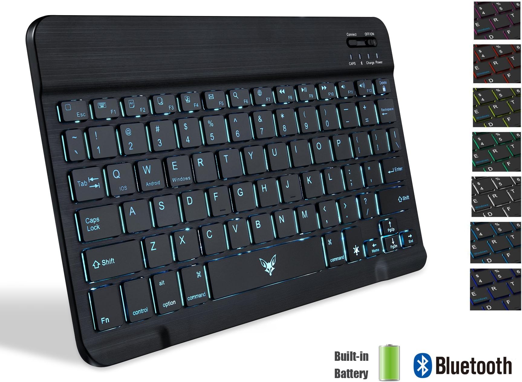 AirFox Ultra-Slim Portable Backlit LED Wireless Bluetooth 3.0 Keyboard for Laptops Desktops PC iPad Air iOS and Android Tablets