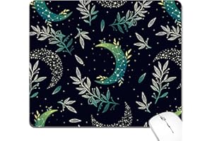 BOONEST Black Moon Star Mouse Pad Magic Cute Vintage Nature Plant Pretty Dark Mousepad Desk Mat Aesthetic Green Leaf Washable