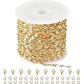 Kyutong 32.8 Feet Gold Plated Stainless Steel Chain for Jewelry Making Embossed Lip Chain Link Thin Jewelry Making Supplies with Lobster Clasps Jump Rings
