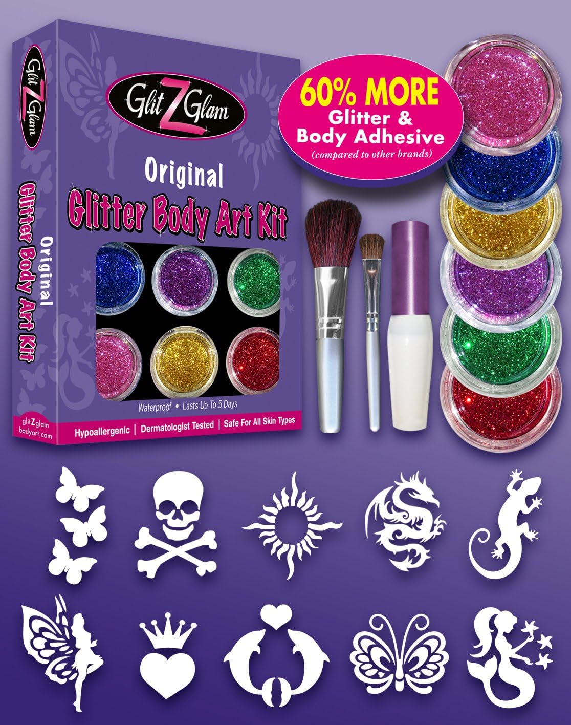 GlitZGlam Original Glitter Tattoo Kit and Temporary Tattoos - Image 3