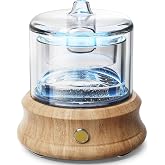 Lecdura Glass Essential Oil Diffuser, 80ML Small Glass Reservoir Natural Wood Base Ultrasonic Cool Mist Aroma Diffusers with USB-Cord Auto-Off 7 Color Light for Home Office Bedroom