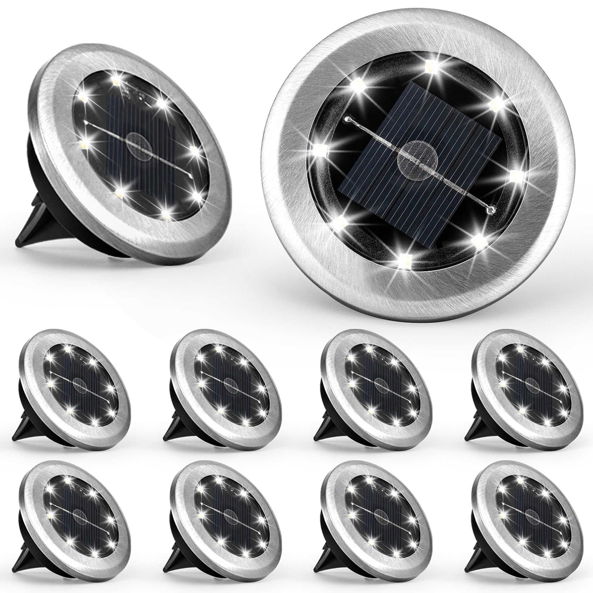 Solpex 10 Pack Mini Solar Ground Lights, Solar Lights Outdoor Garden, Waterproof Garden Light, Powered Landscape Lighting for Patio Yard Driveway Walkway(Cold White)