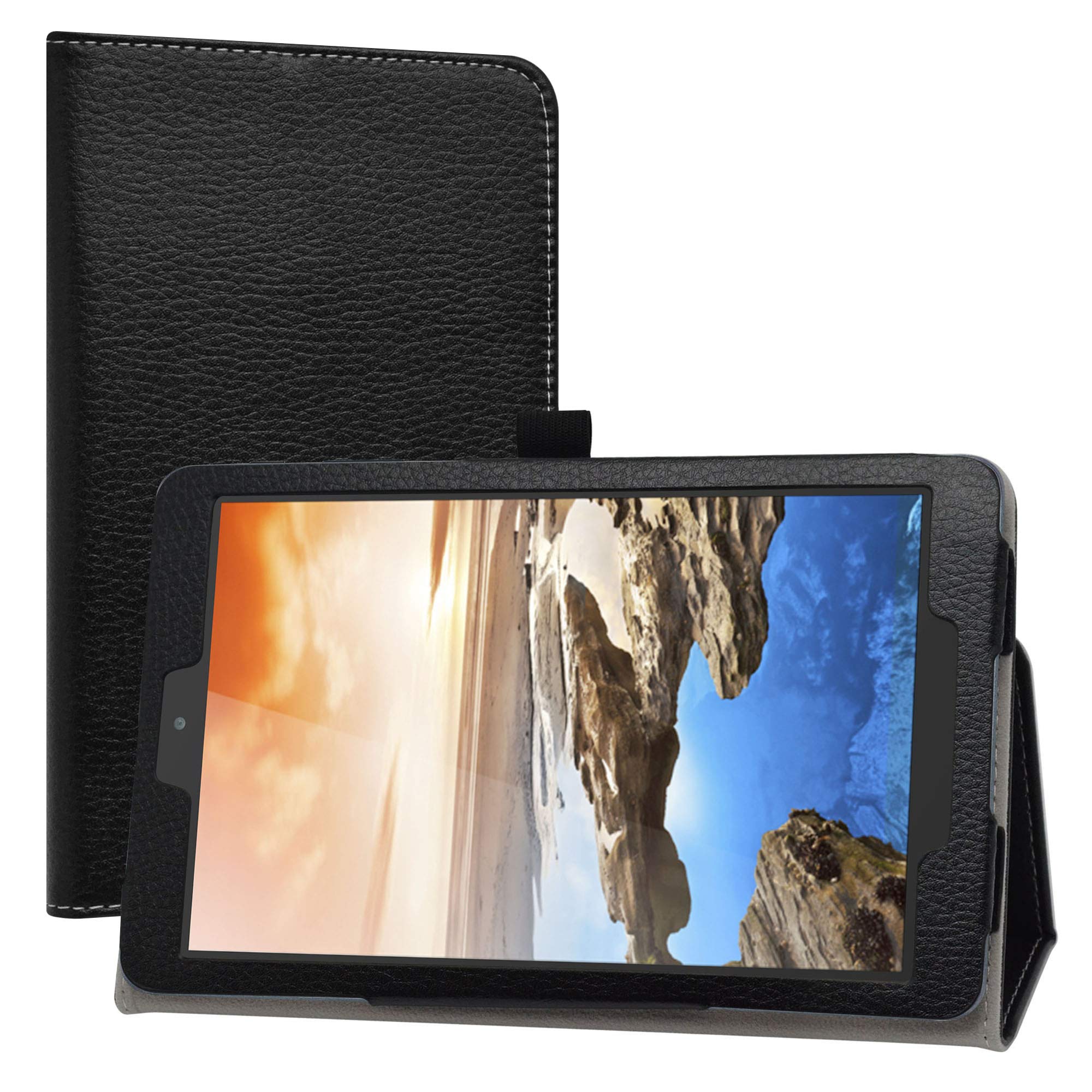 LiuShan Compatible with Alcatel TCL Tab 8 Case, PU Leather Slim Folding Stand Cover for 8" Tablets, Black