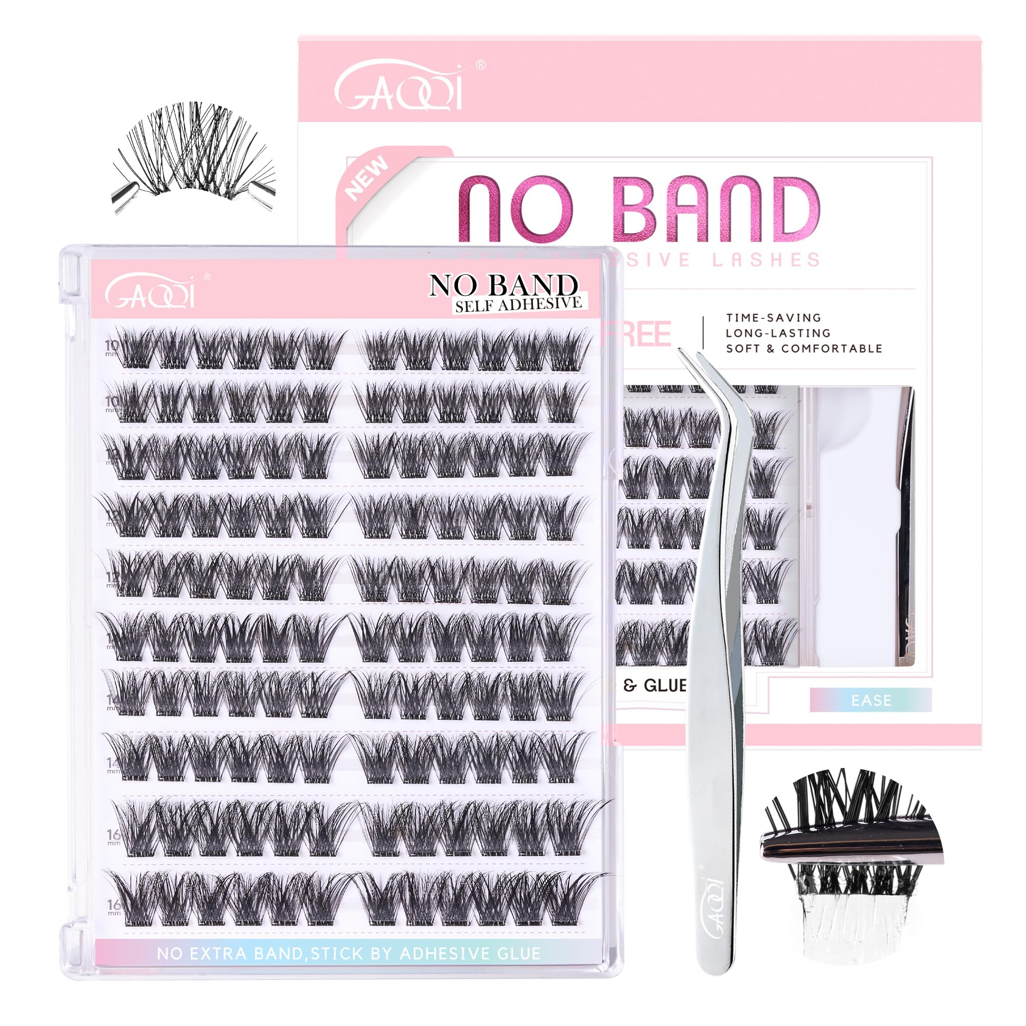 Photo 1 of GAQQI Self Adhesive Eyelash Clusters, Volume No Glue Lashes 10-16mm, No Band Self Adhesive Lash Clusters 120pcs, Press On Lashes Invisible Band, With Lash Tweezer (CLASSIC)