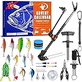 Fishing Advent Calendar 2025 for Men, 24-Day Fishing Tackle Advent Calendar with Fishing Rod Holder, Fish Lip Gripper, Hook Tier, Christmas Count-Down Calendar for Father, Husband, or Boyfriend