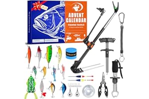 RONSTONE Fishing Advent Calendar 2025 for Men, 24-Day Fishing Tackle Advent Calendar with Fishing Rod Holder, Fish Lip Gripper, Hook Tier, Christmas Count-Down Calendar for Father, Husband, or Boyfriend
