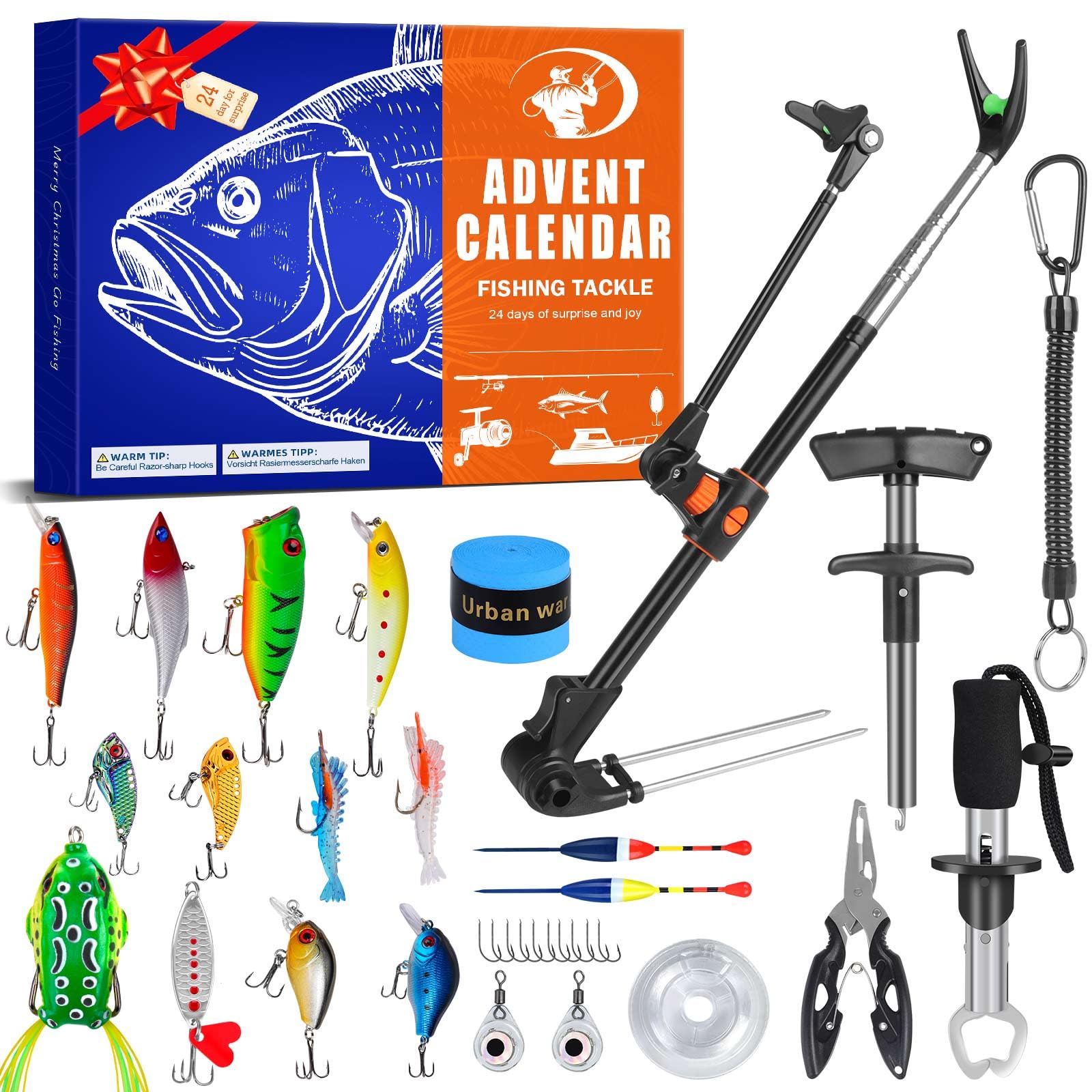 Photo 1 of *** NEW FACTORY SEALED *** Fishing Advent Calendar 2025 for Adults Men Teen Boy, 24-Day Fishing Lure Tackle Advent Calendar with Fish Rod Holder, Fish Lip Gripper, Christmas Count-dowwn Calendar Gift for Father, Husband, Boyfriend