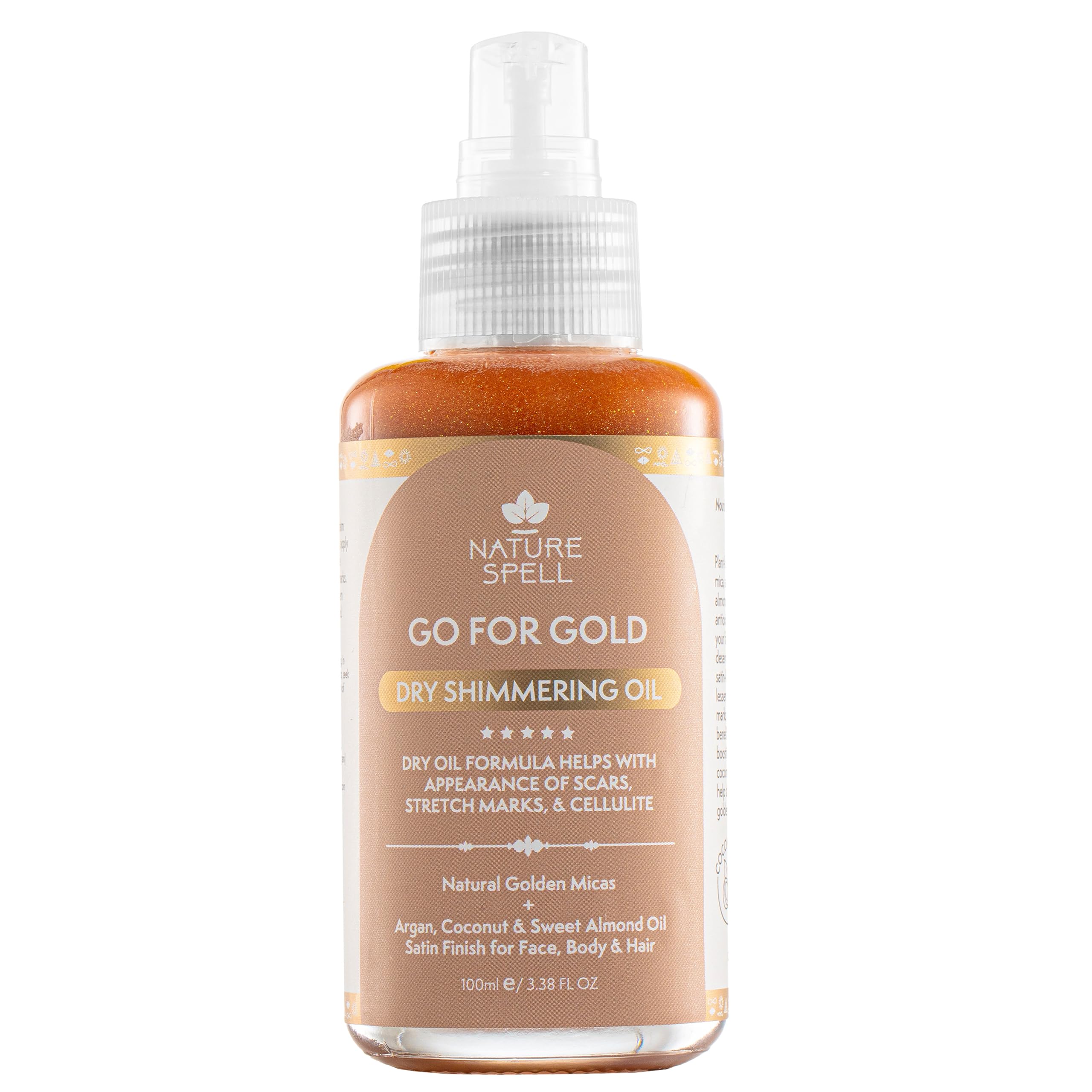 Nature Spell Dry Shimmering Oil for Body & Face, Lightweight, Glowy Finish, Infused With Argan and Coconut Oils, Vegan, 100ml