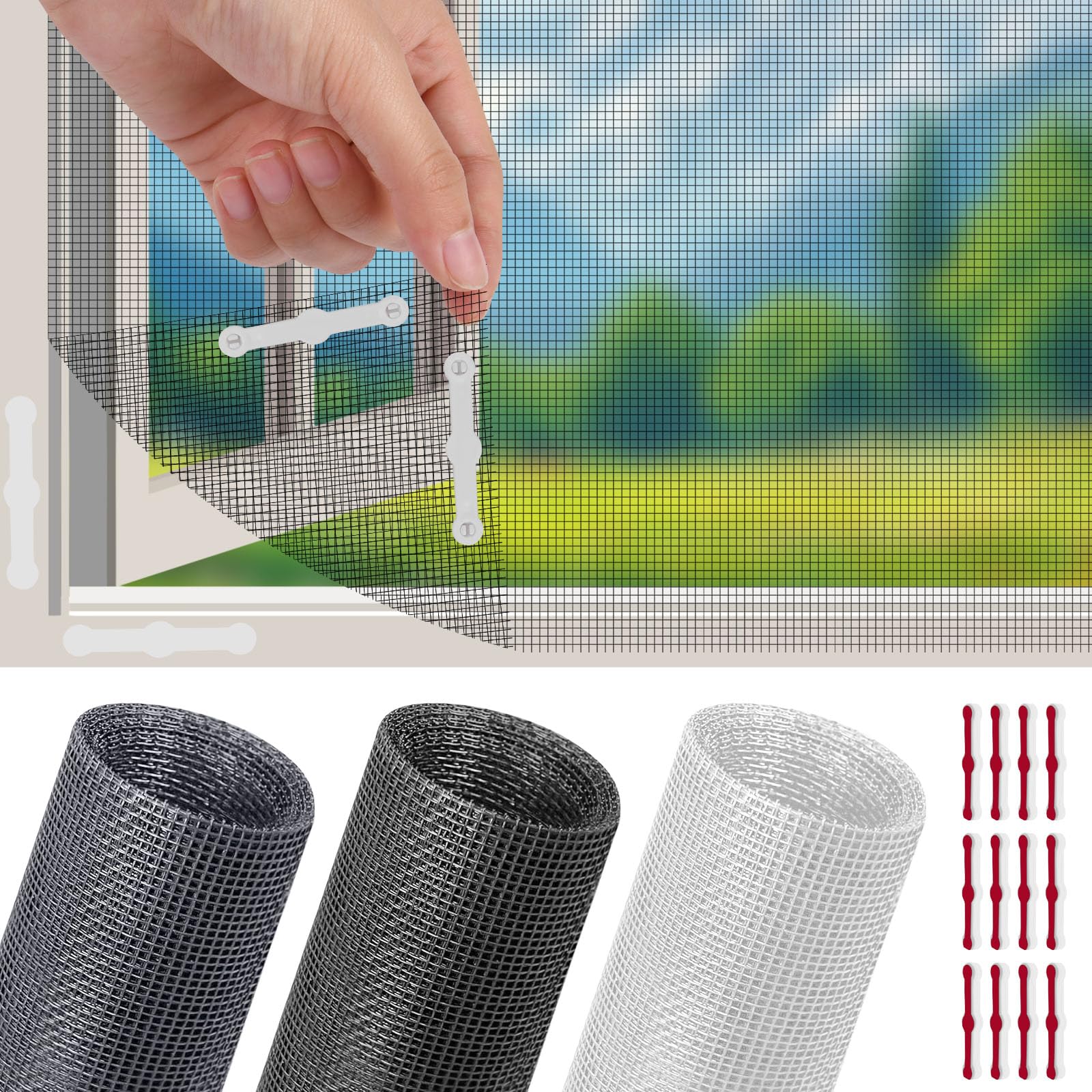 Flintronic Mosquito Netting with 12PCS Clips, 150x180cm Insect Fly Window Screen, Adjustable DIY Fly Screens for Windows, Fibergalss Mesh Insect Mesh, Easy Install Keep Bugs/Flys/Mosquitoes Out, Black