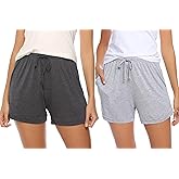 Frcdaunrs Cotton Pajama Shorts for Women Soft Sleep Shorts Casual Elastic Waist Pj Bottoms with Drawstring & Pockets