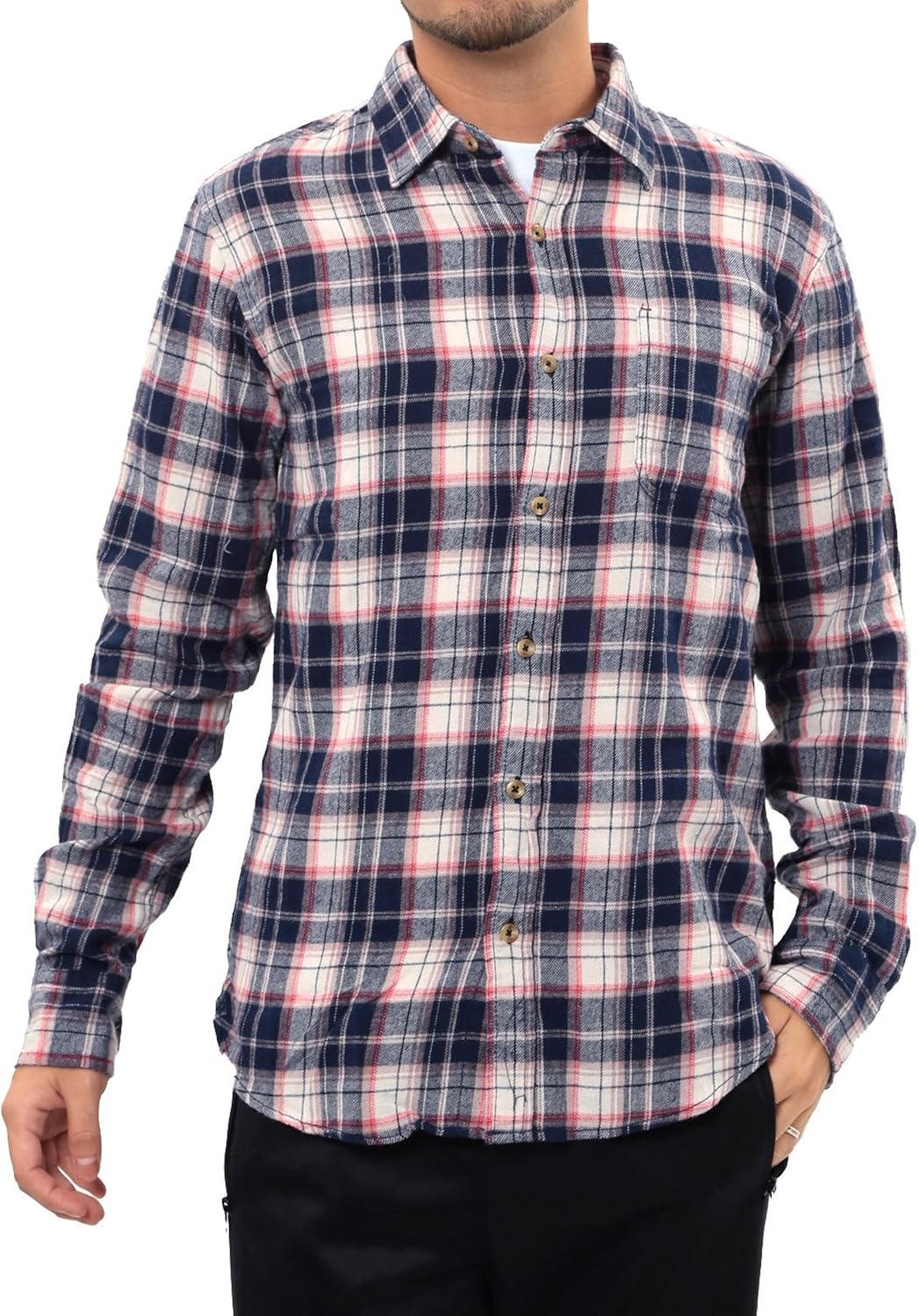 Amazon Jiggys Shop ジギーズショップ チェックシャツ メンズ 長袖 腰巻 サーフ系 ネルシャツ スリム シャツ 細身 春服 S オフベージュ シャツ 通販