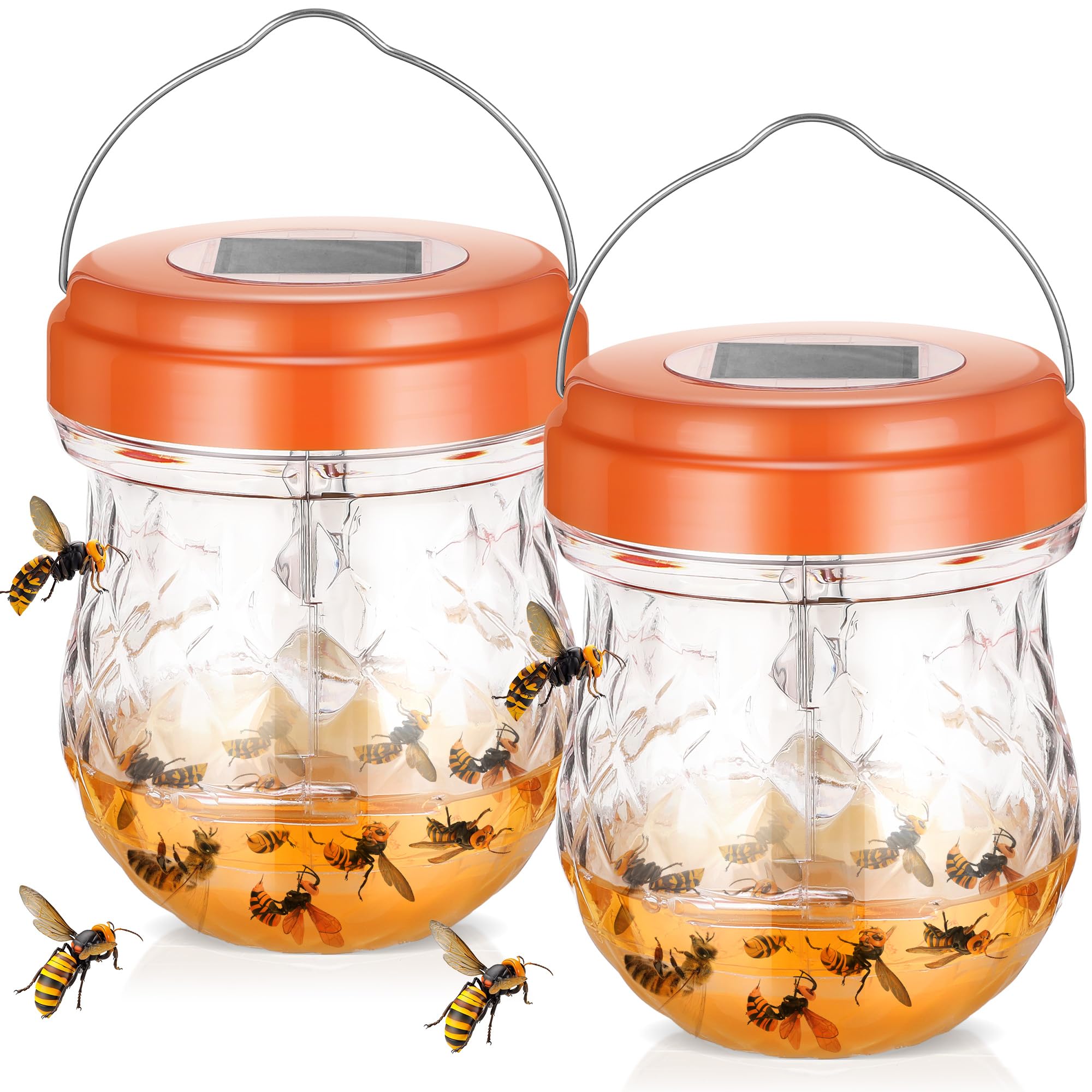 Photo 1 of 2 Pack Solar Wasp Traps Outdoor Hanging, Carpenter Bee Traps for Hornets Yellow Jackets Mud Daubers, Wasps Deterrent Trap with LED Light for Outside, Orchard, Garden, Patio, Courtyard, Farm