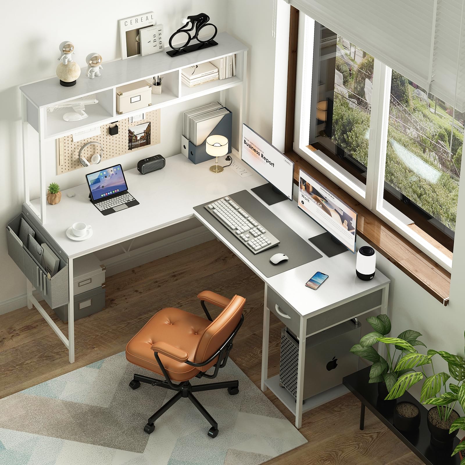 Mua Yoobure L Shaped Desk Gaming Desk with LED Strip & Power Outlet ...