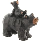 SLIFKA Resin Piggy Back Bear Cub Figurine Hand-Carved Wood Look