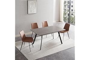 ZckyCine Modern mid-Century Dining Table 5-Piece Kitchen Table Set for 4 People Rectangular Wood Dining Table with 4 upholstered Leather Chairs