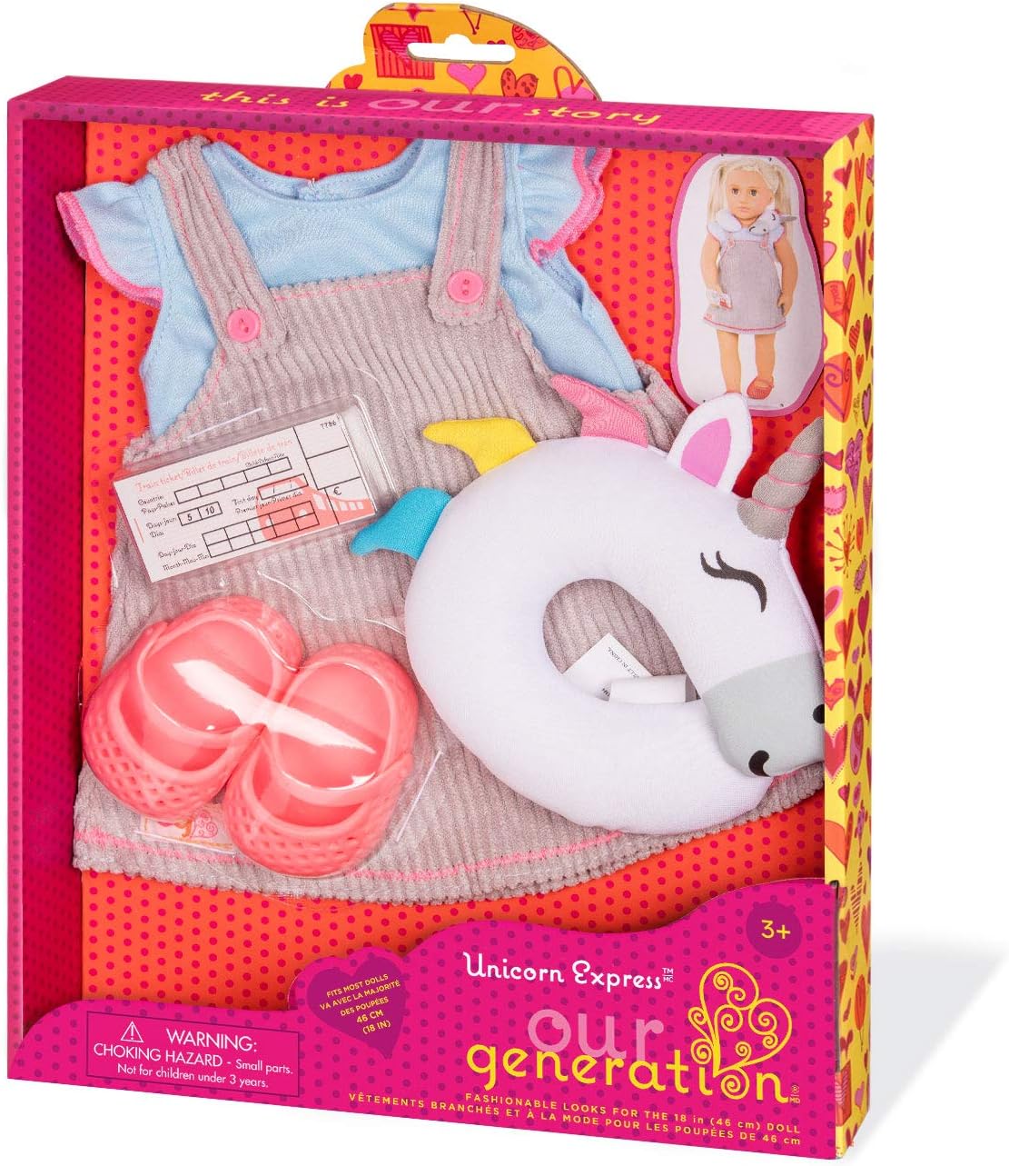 Our Generation - Unicorn Express - Travel Outfit - Unicorn Pillow - 18-Inch Doll Clothes - Pretend Play - Toy for Kids 3 Years + - Image 3