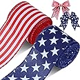 Hoteam 2 Rolls 20 Yard Red White and Blue Ribbon Patriotic Star and Striped Wired Royal USA Ribbon DIY Crafts for 4th of July, Independence Day, Memorial Day(2.5 Inch,Red, Beige, White, Blue)