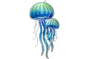 JOYBEE HOME&GARDEN JOYBee Ocean Jellyfish Wall Art Decor-Sea Life Nautical Home Hanging Decor-Glass&Metal Jellyfish Decoration for Pool,Beach,Patio,Living Room,Bathroom,Boat, Coastal Decorations(17inch)
