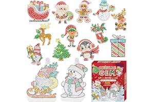 BANBBUR Christmas Gem Art Kit for Boys Girls-Make Your Own 12 PCS Christmas Stickers & 2 PCS Suncatchers,Gem Diamond Art Painting Creativity Christmas Crafts for Kids