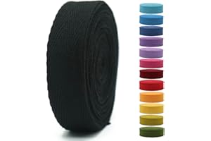JACOB BICERRI Cotton Twill Tape 1" & 1.5'' & 2" - 10 Yards - 50+ Colors -%100 Natural Cotton 1 Inch 1.5 Inch 2 Inch Herringbone Bias Binding Cotton Twill Tape Trim for Sewing Wrapping Craft DIY Black 10512